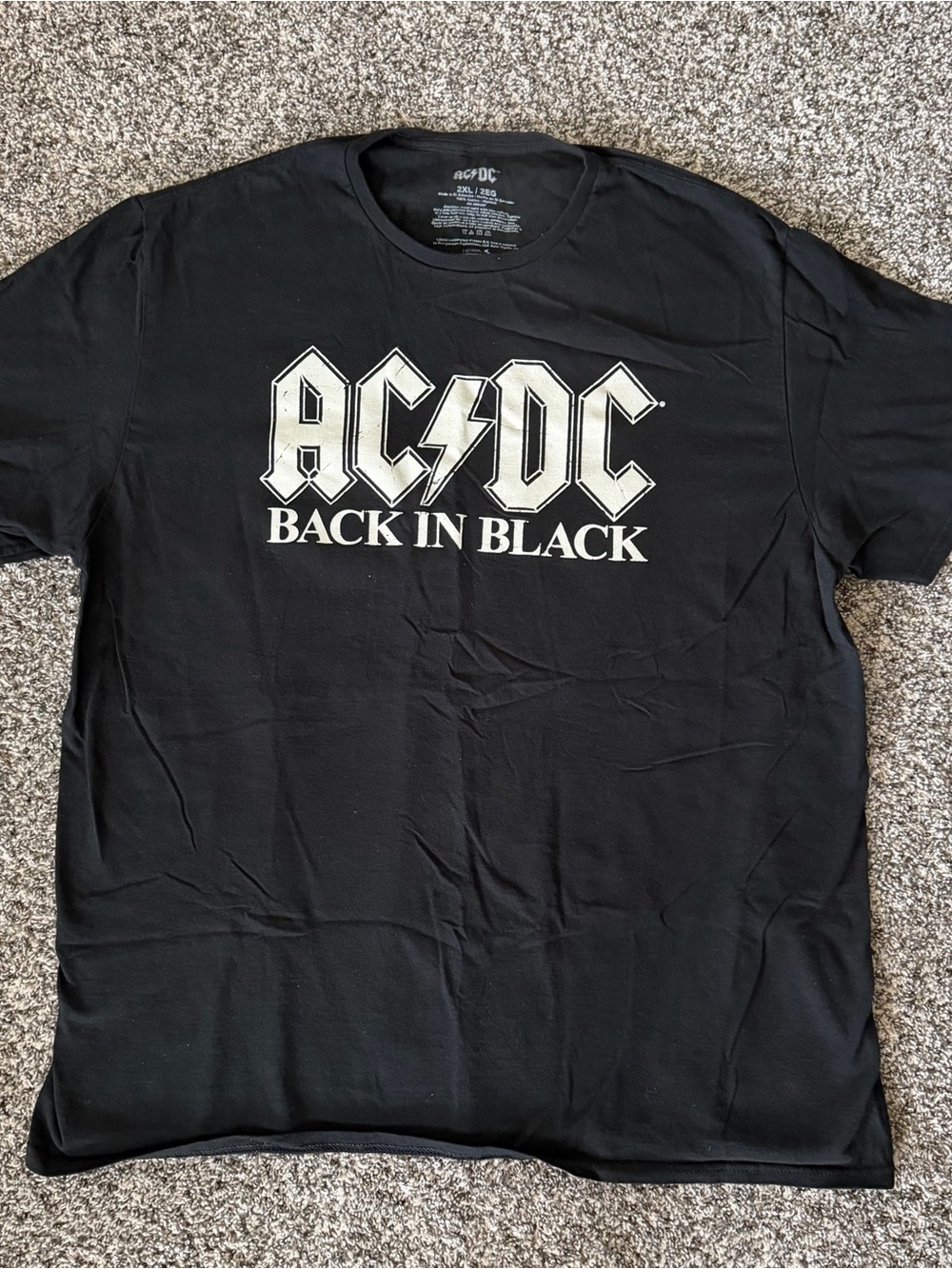 AC/DC Back In Black Band T Shirt Men’s 2XL Black Graphic Rock Cotton Tee Logo